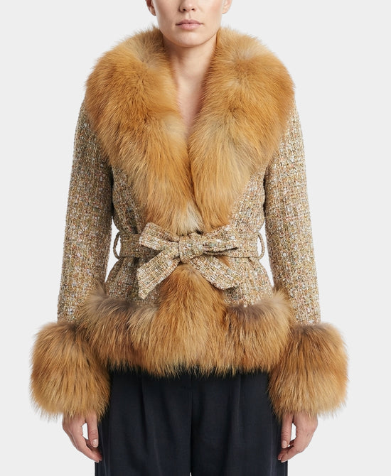Tweed Jacket w/ Fox Fur Trim view 