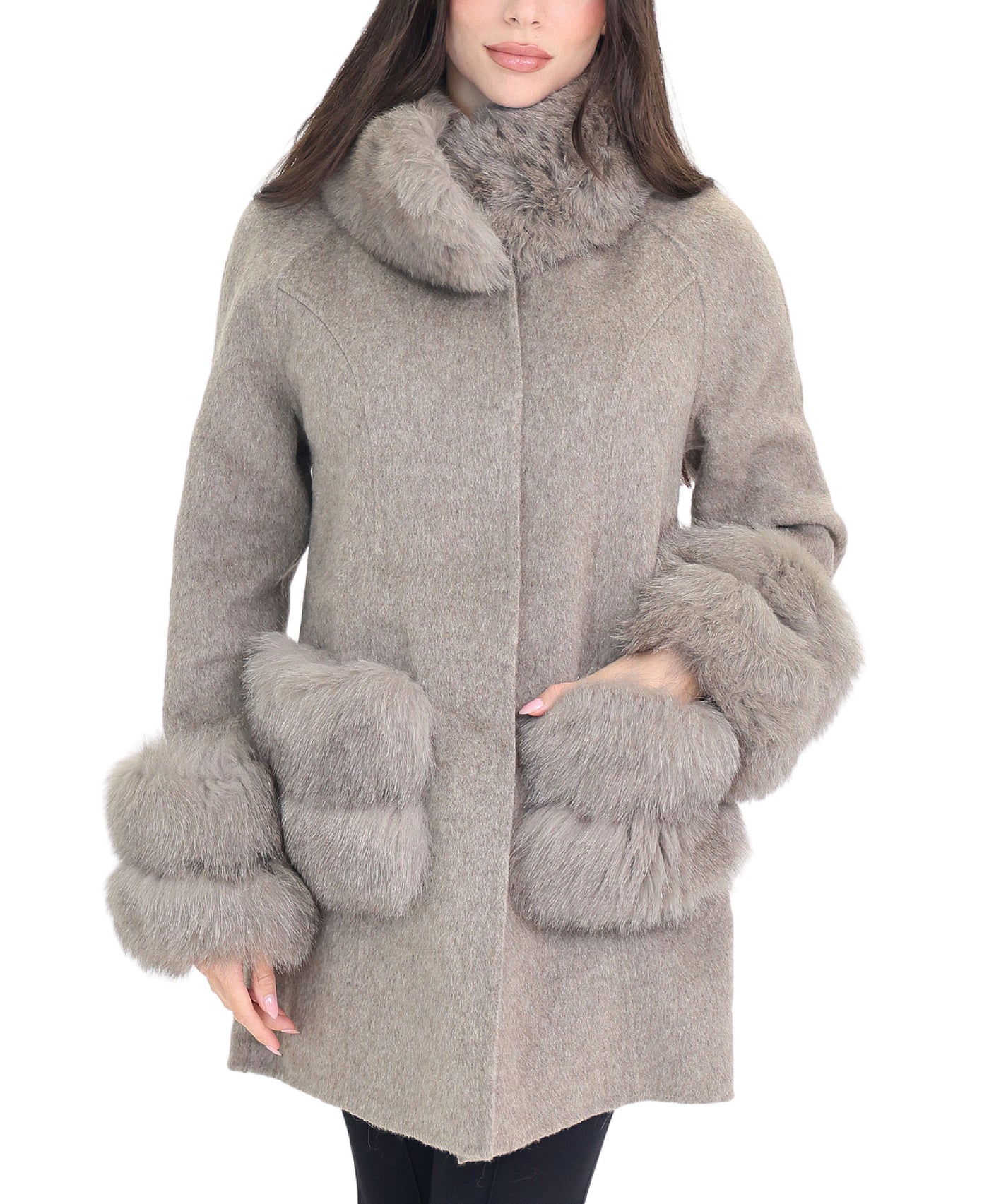 Cashmere Coat w/ Fox Fur Trim view 1