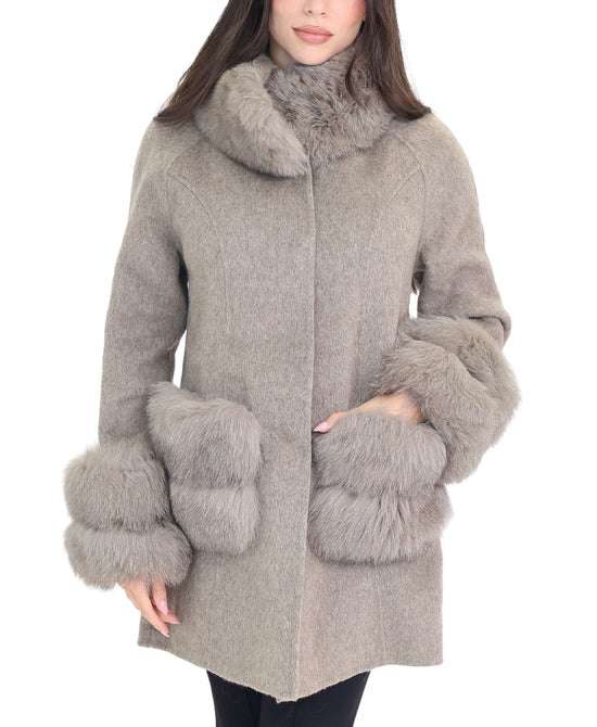 Cashmere Coat w/ Fox Fur Trim view 