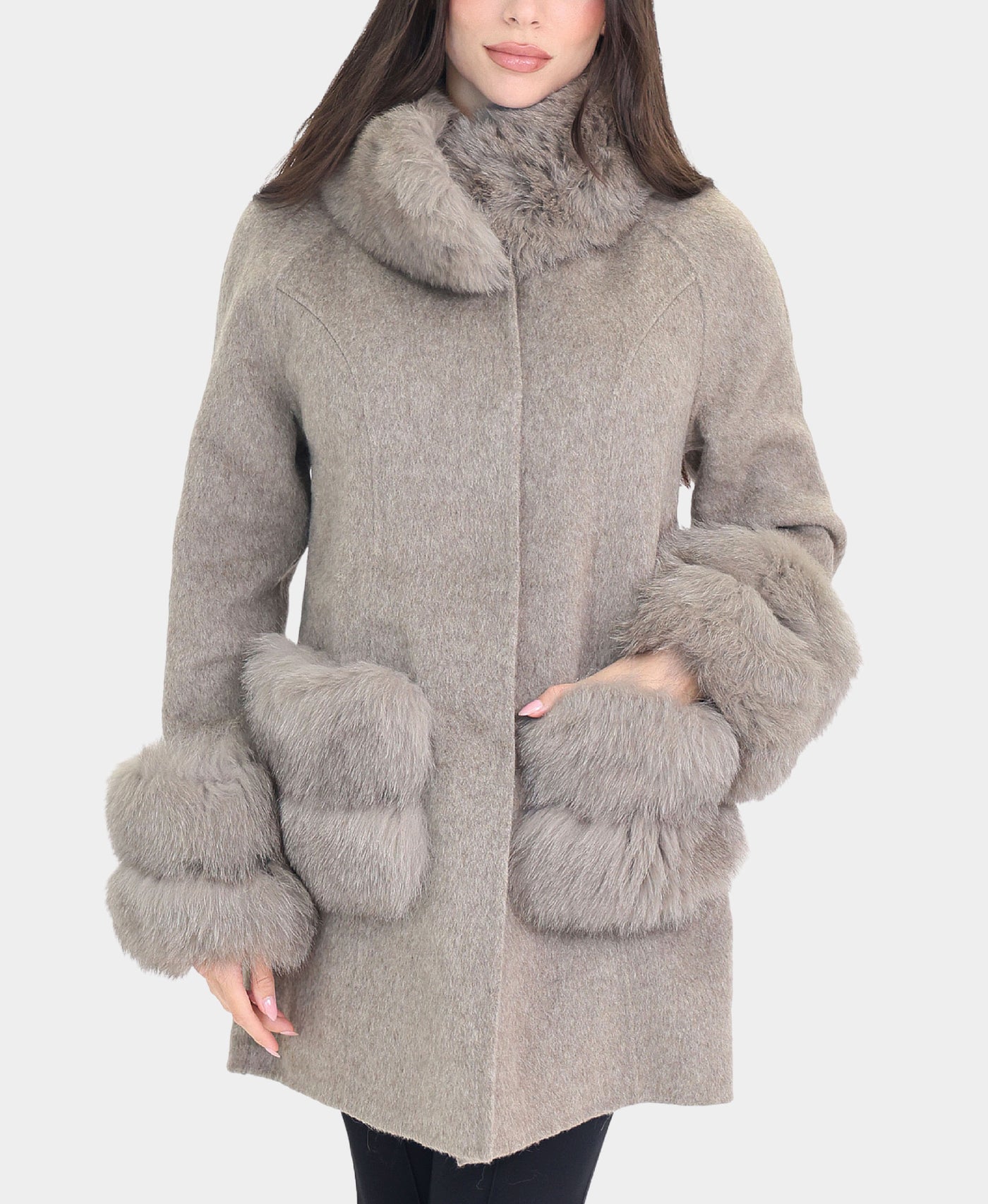 Cashmere Coat w/ Fox Fur Trim view 1
