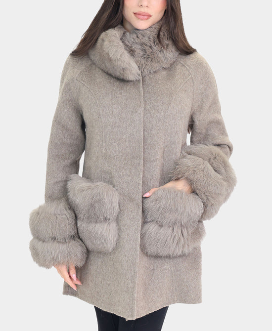 Cashmere Coat w/ Fox Fur Trim view 
