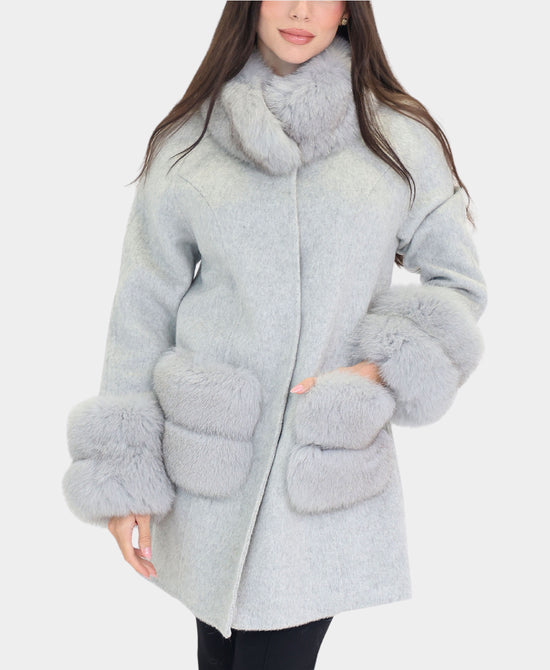 Cashmere Coat w/ Fox Fur Trim view 
