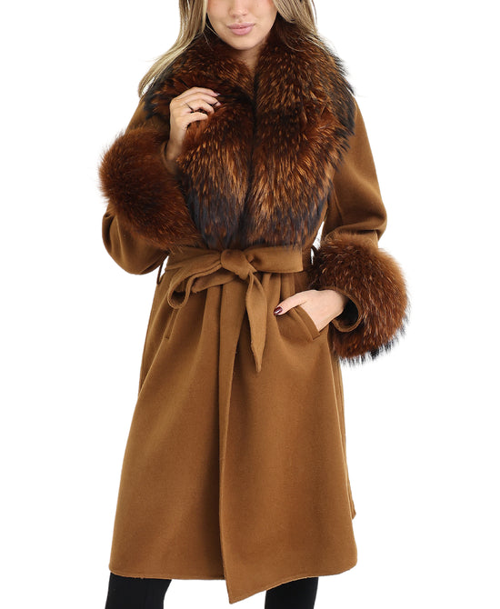 Cashmere Blend Coat w/ Raccoon Fur Trim view 