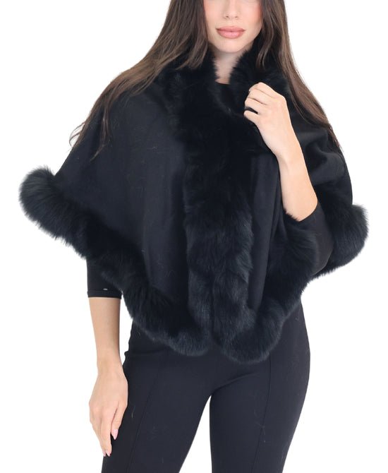 Cashmere Cape w/ Fox Fur Trim view 