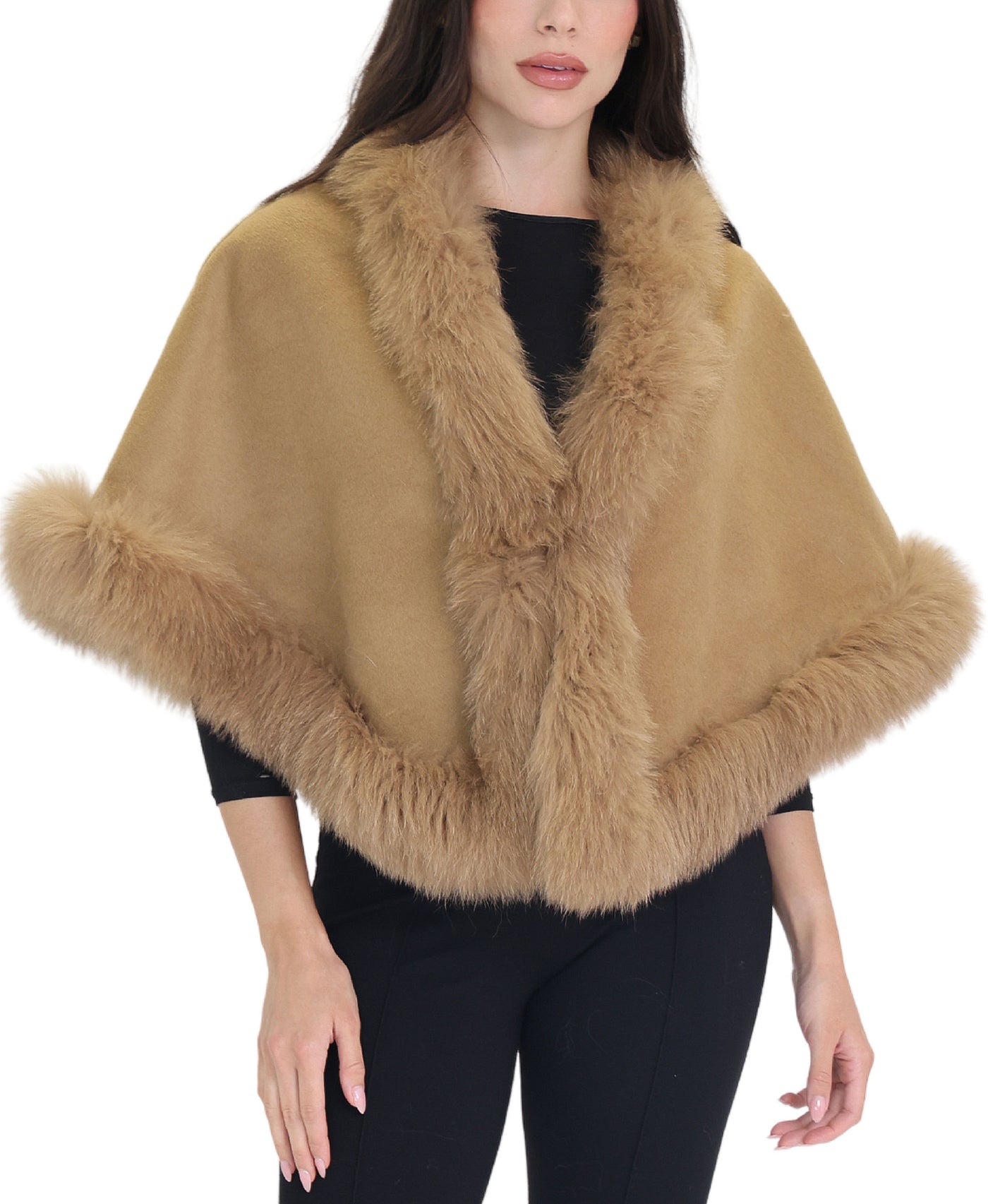 Cashmere Cape w/ Fox Fur Trim view 1