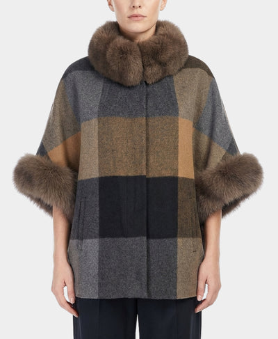 Plaid Cashmere Coat w/ Fox Fur Trim image 1