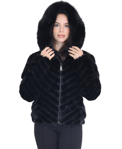Mink Bomber Jacket w/ Fox Fur Trim Hood image 2