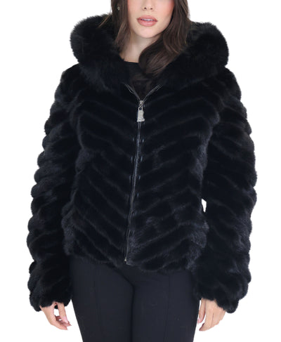 Mink Bomber Jacket w/ Fox Fur Trim Hood image 1
