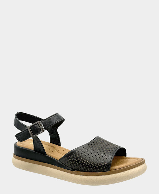 
Leather Perforated Sandal in BLACK view 1