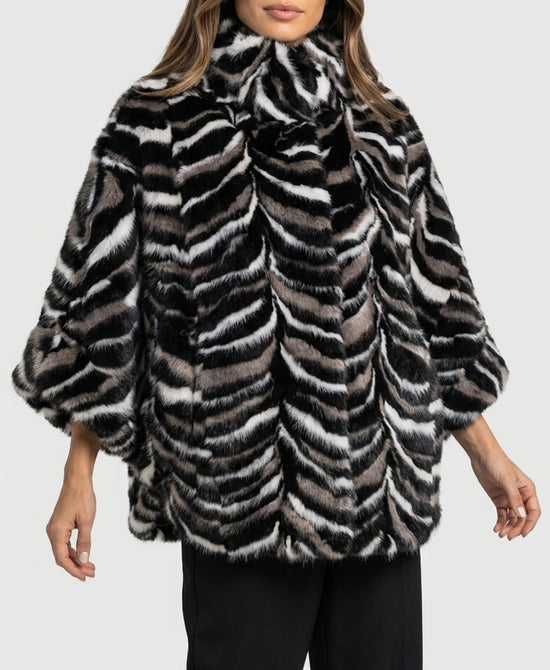 
Multi Pieced Mink Cape in BLACK/WHITE/GREY view 1