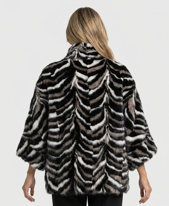 
Multi Pieced Mink Cape in BLACK/WHITE/GREY view 2