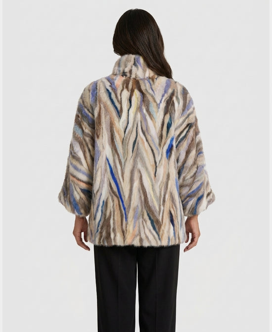 
Multi Pieced Mink Cape in BEIGE/BLUE view 2