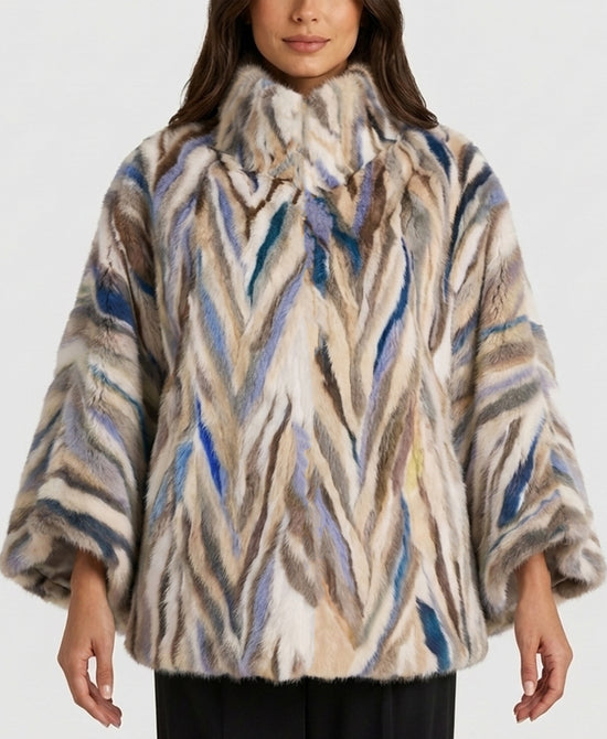 
Multi Pieced Mink Cape in BEIGE/BLUE view 1