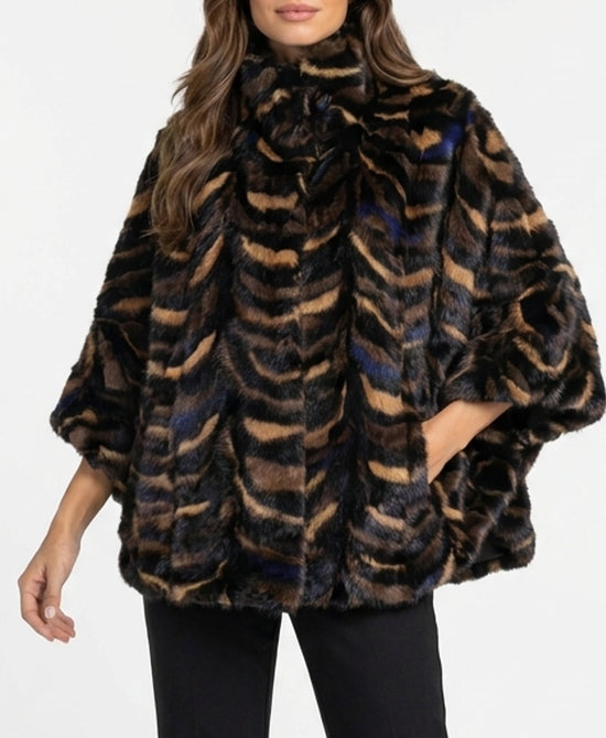 
Multi Pieced Mink Cape in BLACK/BROWN/BLUE view 1