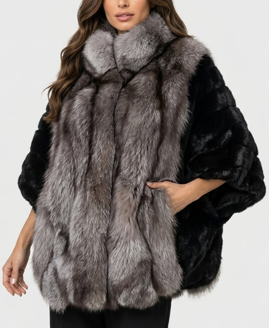 
Mink & Fox Fur Cape in SILVER FOX / BLACK MINK view 1