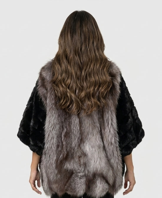 
Mink & Fox Fur Cape in SILVER FOX / BLACK MINK view 2