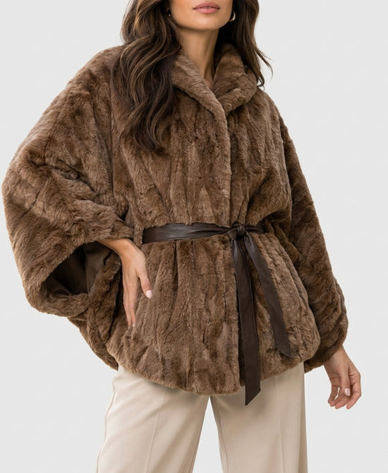 
Sheared Mink Hooded Cape in BROWN view 1
