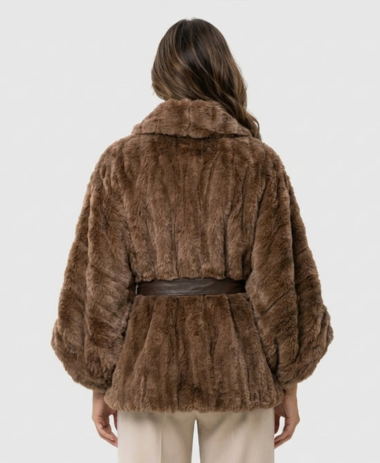 
Sheared Mink Hooded Cape in BROWN view 2
