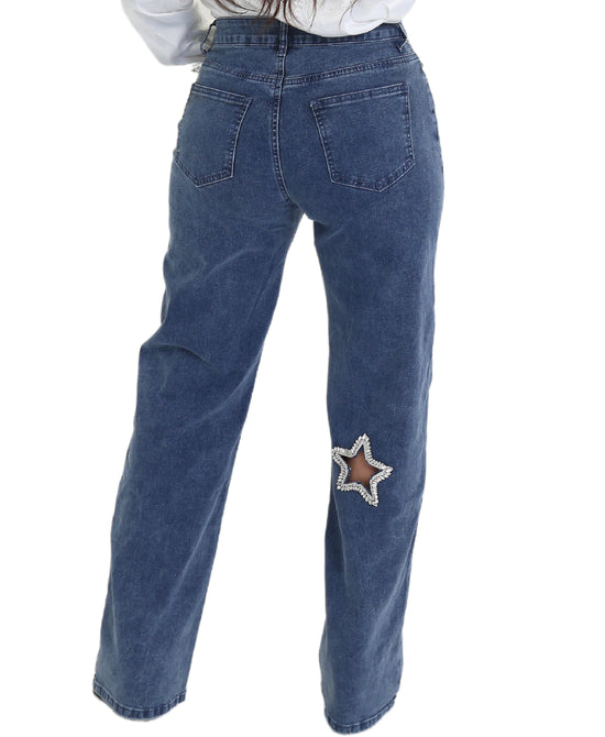 Jeans w/ Rhinestone Star Cut-Outs view 2