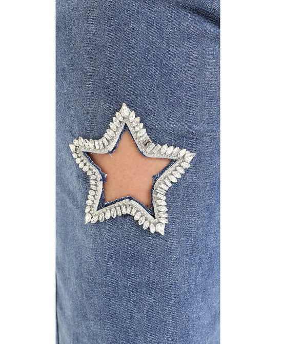 Jeans w/ Rhinestone Star Cut-Outs view 3