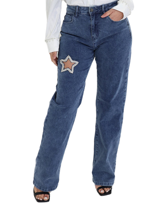 Jeans w/ Rhinestone Star Cut-Outs view 1