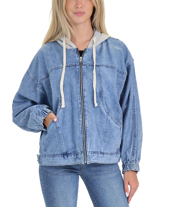 Denim Jacket w/ Knit Trim & Hood view 