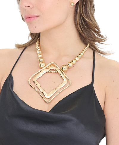 Metal Double Square Ball Chain Necklace & Earrings Set image 1