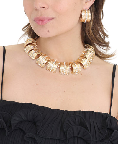 Textured Metal Chain Necklace & Earrings Set image 1