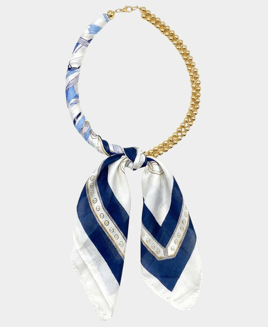 
Printed Scarf Double Beaded Necklace in NAVY view 2