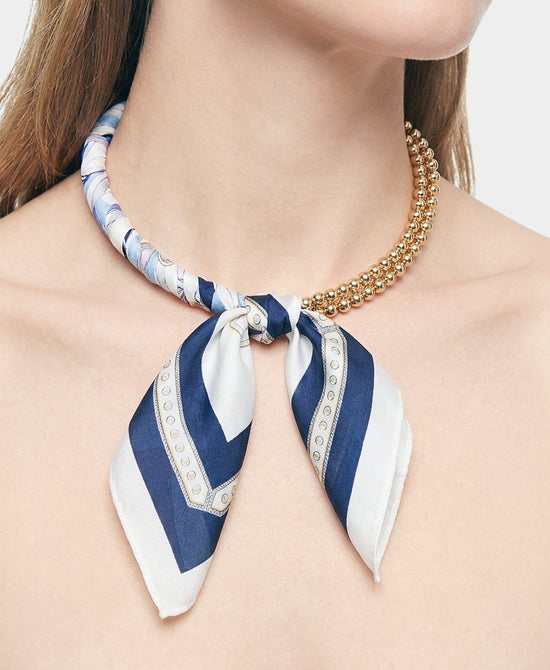 
Printed Scarf Double Beaded Necklace in NAVY view 1