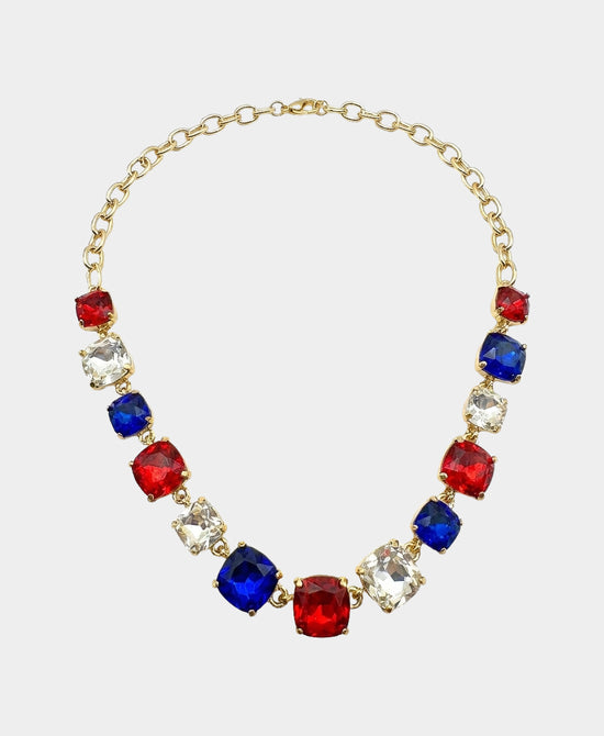
Crystal Paperclip Chain Necklace in RED/BLUE view 2