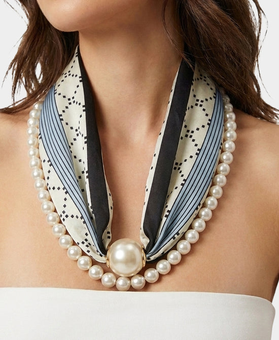 
Set Of 2 Printed Scarf & Pearl Beaded Necklace in BLUE MULTI view 1