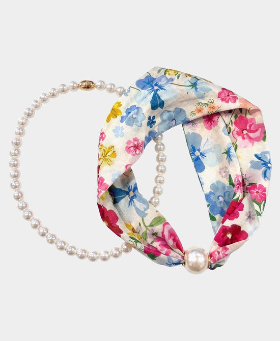 
Set Of 2 Floral Scarf & Pearl Beaded Necklace in MULTI view 2
