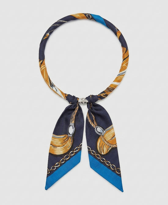 
Printed Scarf Necklace in NAVY/ORANGE view 2