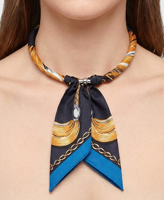 
Printed Scarf Necklace in NAVY/ORANGE view 1