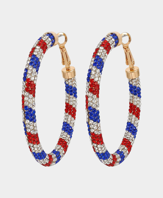 
Large Crystal Hoop Earrings in RED/SILVER/BLUE view 2
