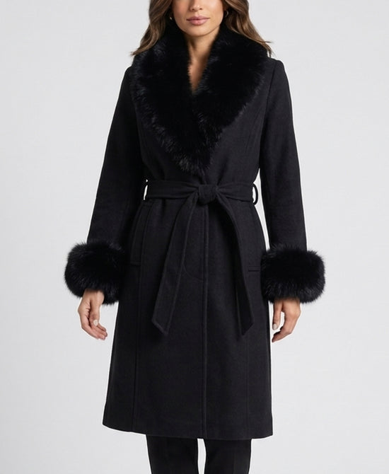 
Cashmere Blend Coat w/ Fox Fur Trim in BLACK view 1