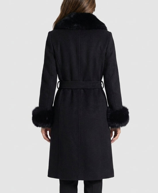 
Cashmere Blend Coat w/ Fox Fur Trim in BLACK view 2