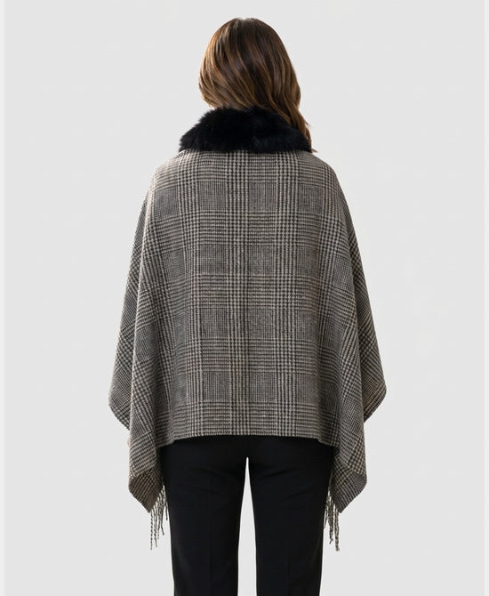 
Cashmere Blend Cape w/ Fox Fur Trim & Fringe in GREY/BLACK view 2
