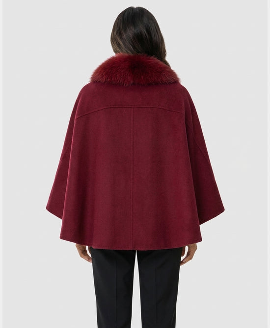 
Cashmere Blend Cape w/ Fox Fur Trim in CHERRY view 2