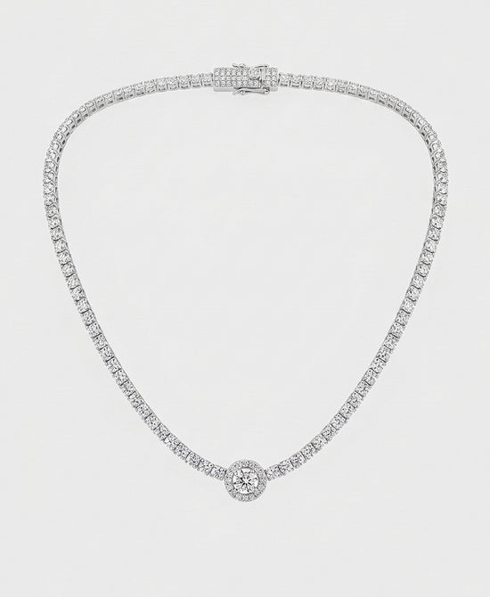 
Cubic Zirconia Tennis Necklace w/ Round Halo in SILVER view 2