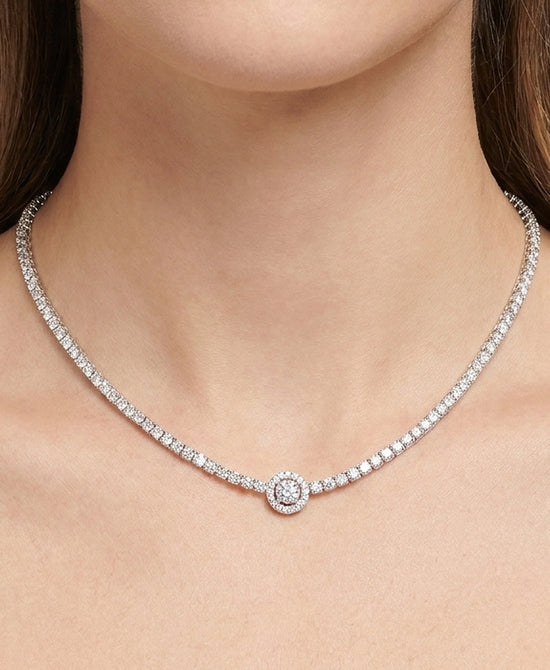 
Cubic Zirconia Tennis Necklace w/ Round Halo in SILVER view 1