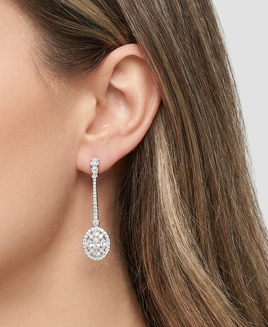 
Cubic Zirconia Oval Drop Earrings in SILVER view 1