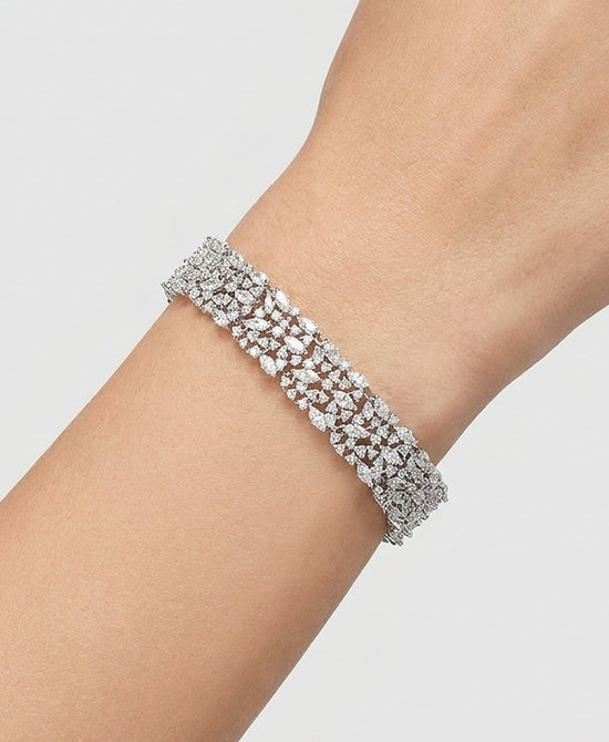
Cubic Zirconia Cluster Wide Tennis Bracelet in SILVER view 1