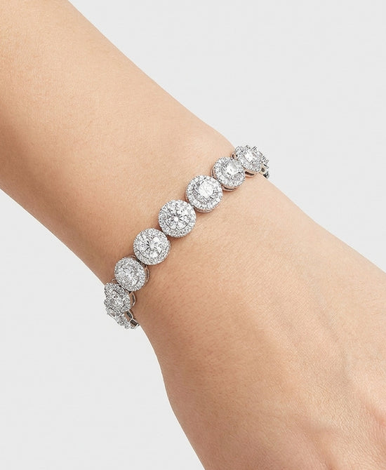 
Cubic Zirconia Graduated Halo Tennis Bracelet in SILVER view 1