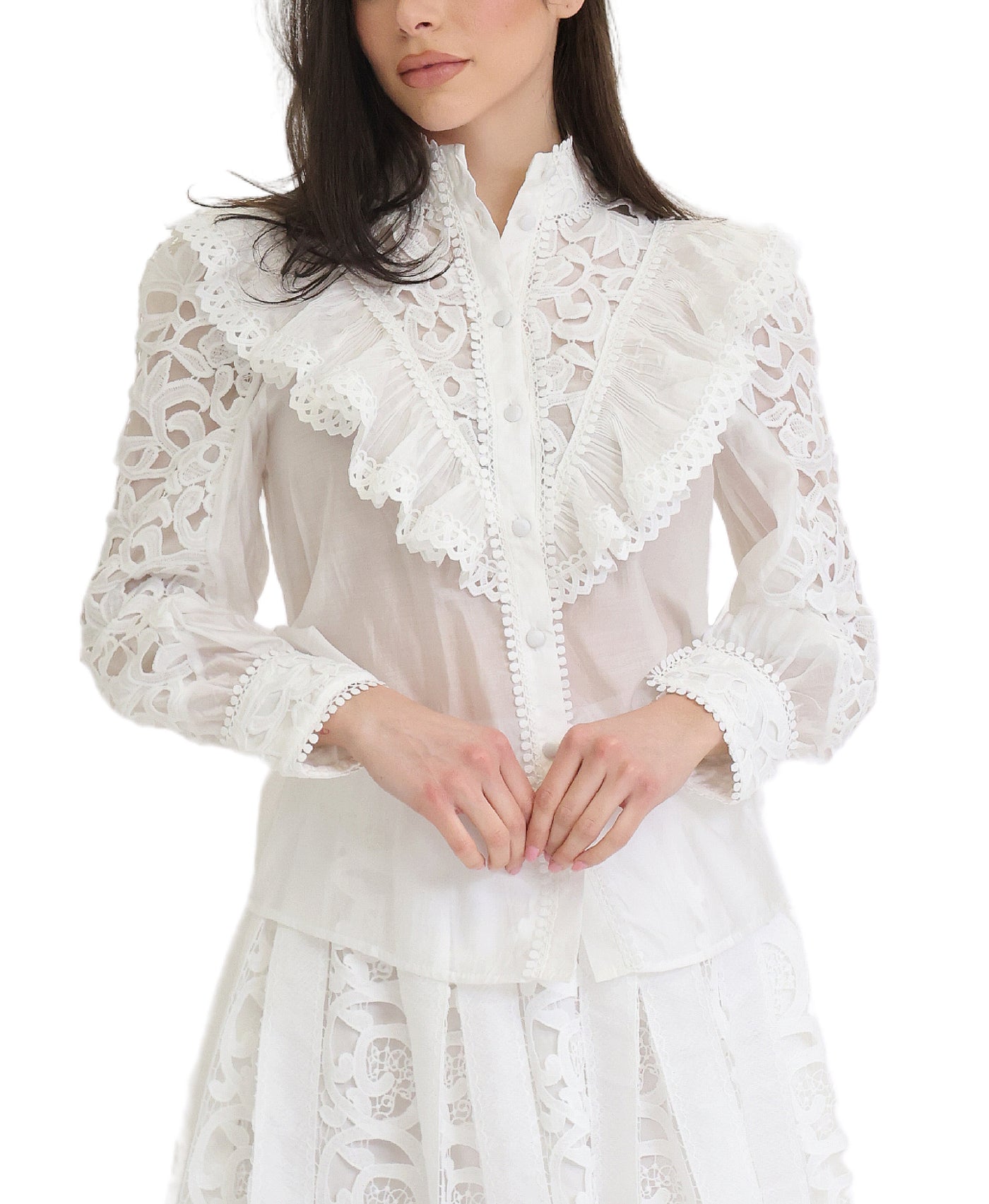 Crochet Lace Blouse w/ Ruffles view 1