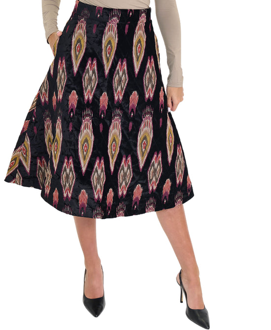 Velvet Printed Midi Skirt view 
