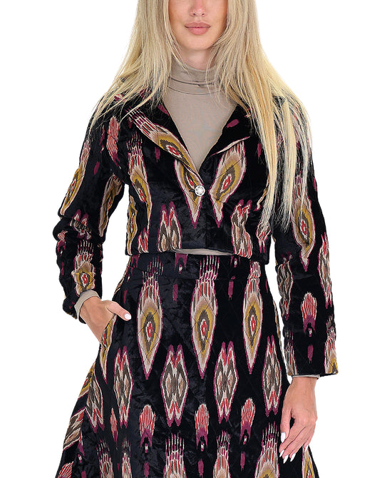 Velvet Printed Crop Jacket view 