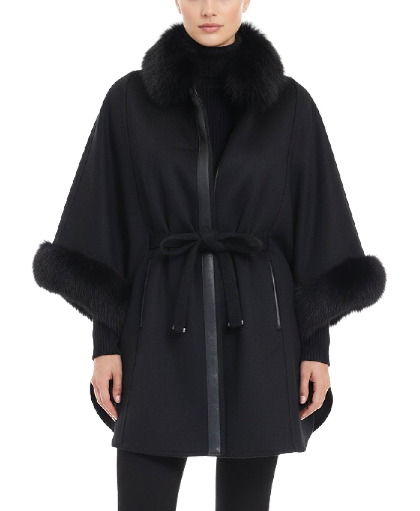Cashmere Blend Cape w/ Fox Fur Trim view 2