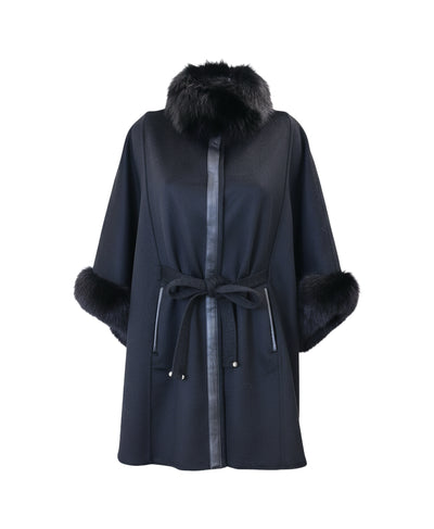Cashmere Blend Cape w/ Fox Fur Trim image 1